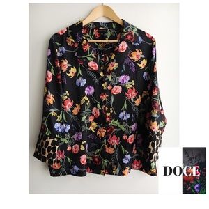 WHO WHAT WEAR Floral + Cheetah Print Blouse